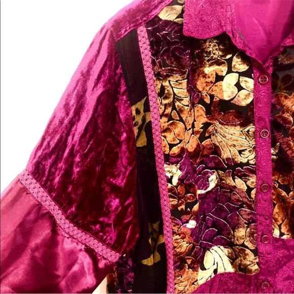 Vintage Velvet Blouse Sheer Brocade Burn Out Size 20 - Picture 3 of 12